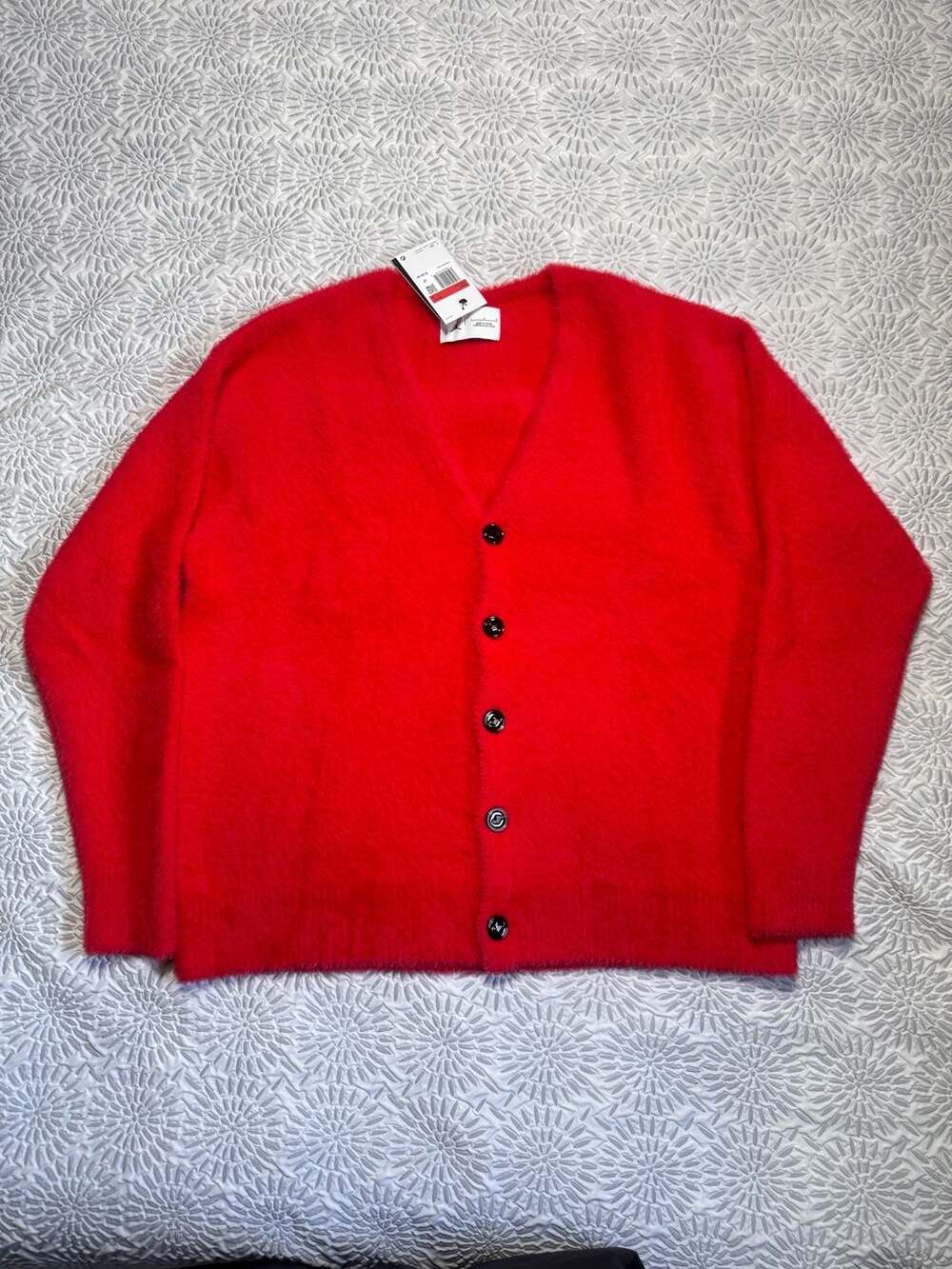 Jordan Jayson Tatum Men's L Fuzzy V-Neck Button Cardigan Red IH0612-657